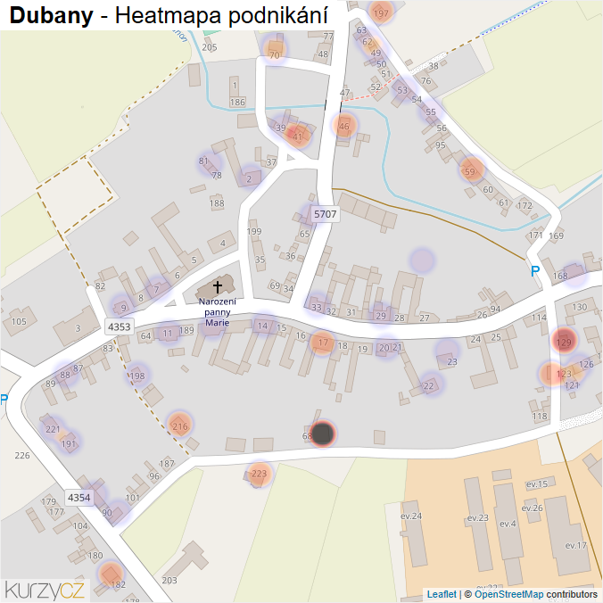 Mapa Dubany - Firmy v části obce.