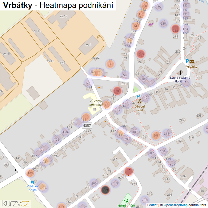 Mapa Vrbátky - Firmy v části obce.