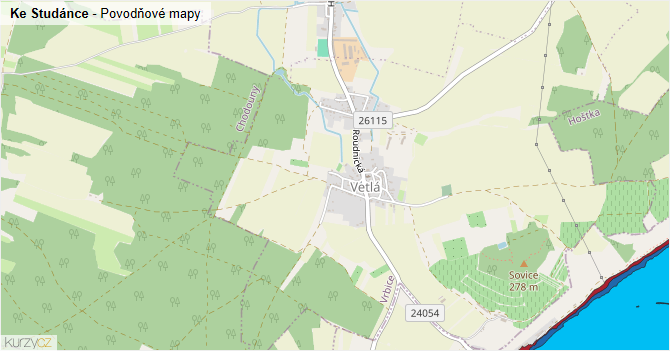 Ke Studánce - záplavové mapy stoleté vody