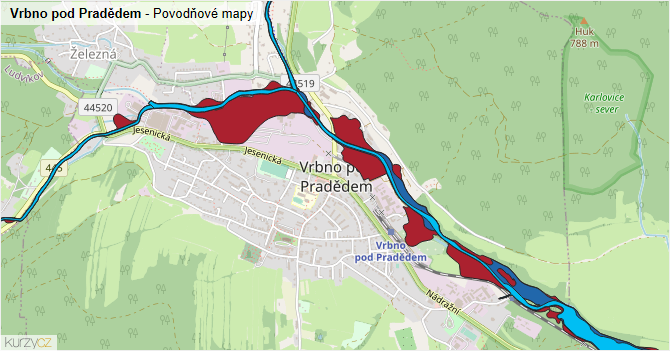 Vrbno pod Pradědem - záplavové mapy stoleté vody