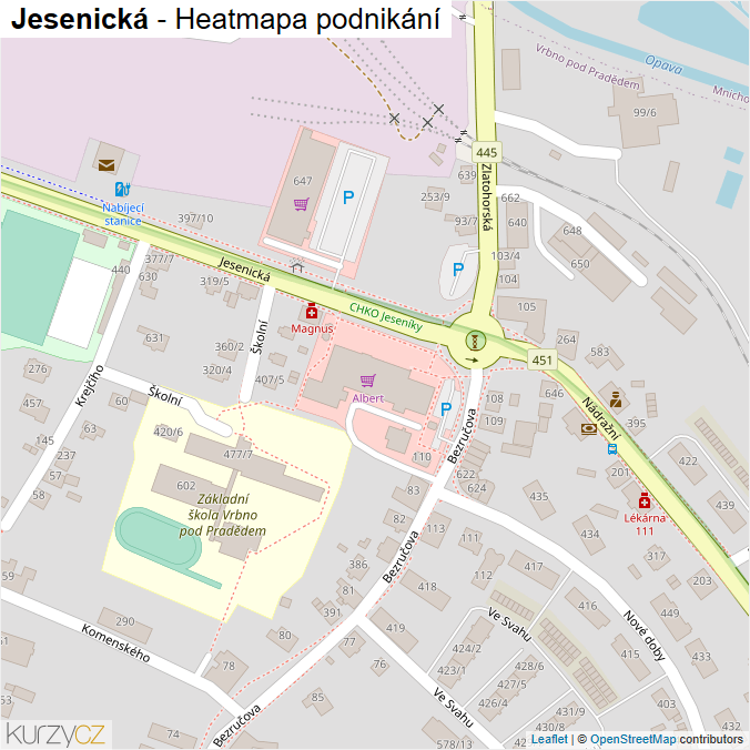 Mapa Jesenická - Firmy v ulici.