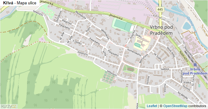 Křivá - mapa ulice