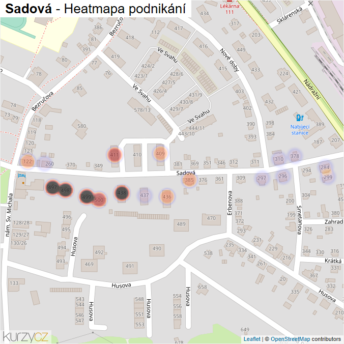 Mapa Sadová - Firmy v ulici.