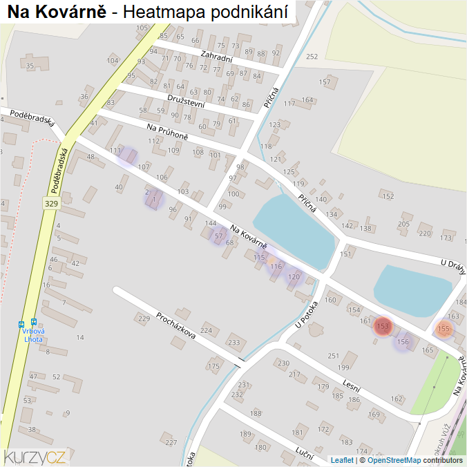 Mapa Na Kovárně - Firmy v ulici.