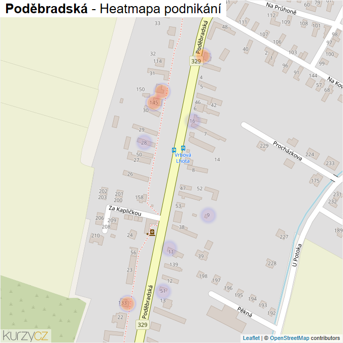 Mapa Poděbradská - Firmy v ulici.