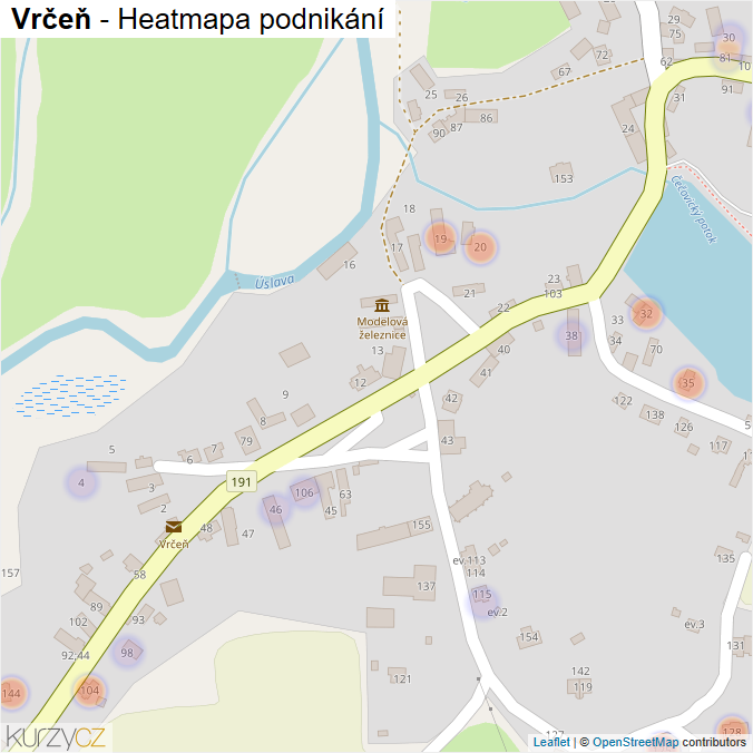 Mapa Vrčeň - Firmy v části obce.