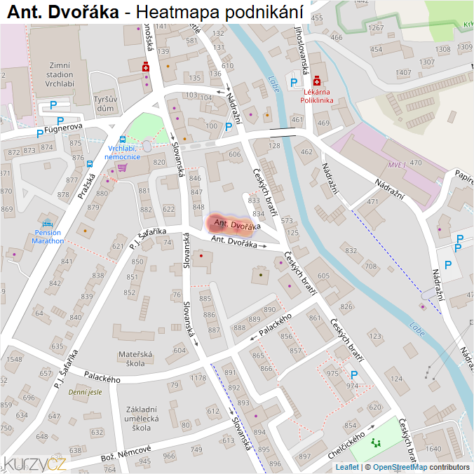 Mapa Ant. Dvořáka - Firmy v ulici.