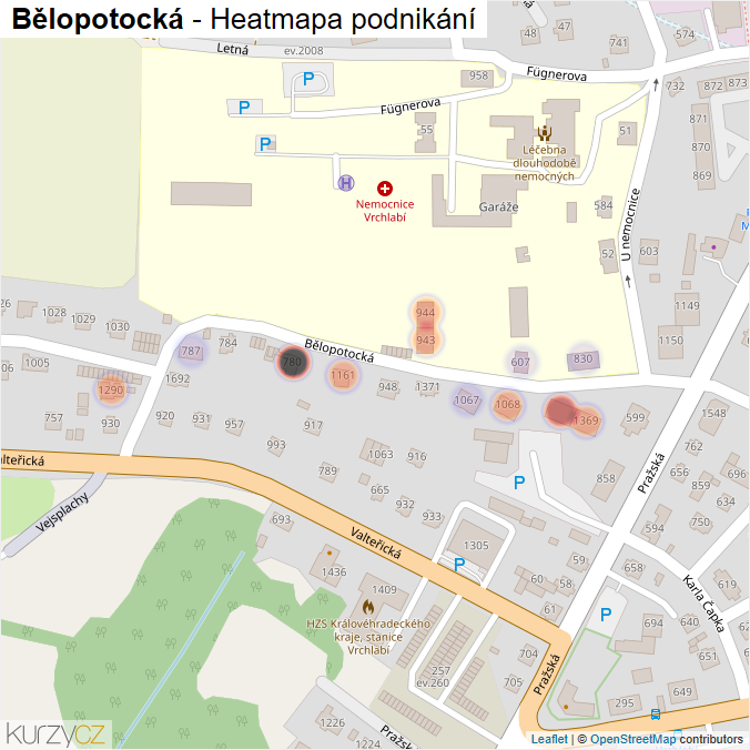 Mapa Bělopotocká - Firmy v ulici.