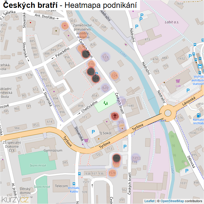 Mapa Českých bratří - Firmy v ulici.