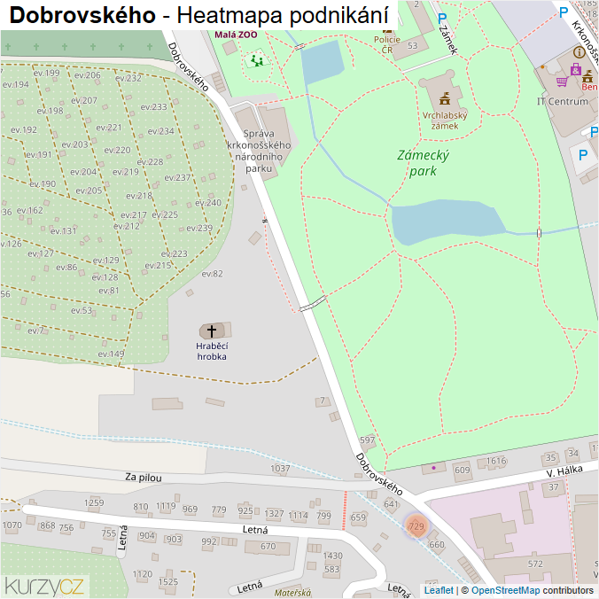 Mapa Dobrovského - Firmy v ulici.