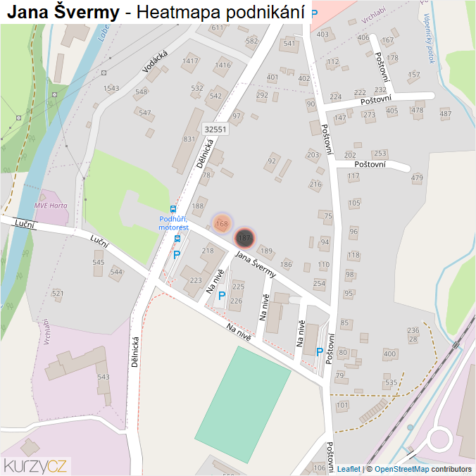 Mapa Jana Švermy - Firmy v ulici.