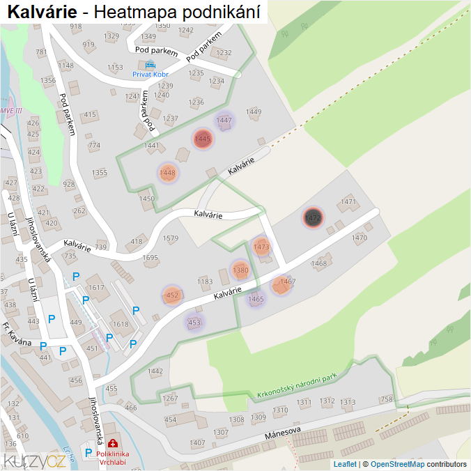 Mapa Kalvárie - Firmy v ulici.