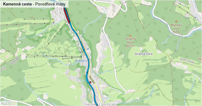 Kamenná cesta - záplavové mapy stoleté vody