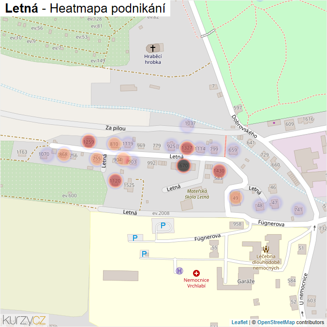 Mapa Letná - Firmy v ulici.