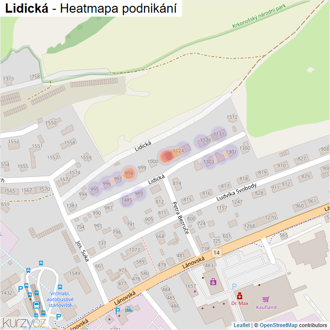 Mapa Lidická - Firmy v ulici.