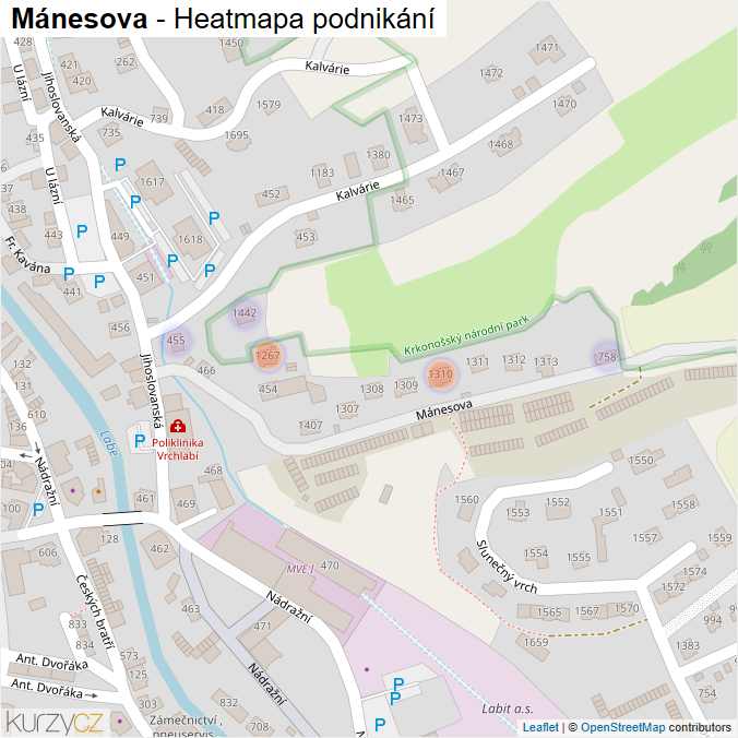 Mapa Mánesova - Firmy v ulici.