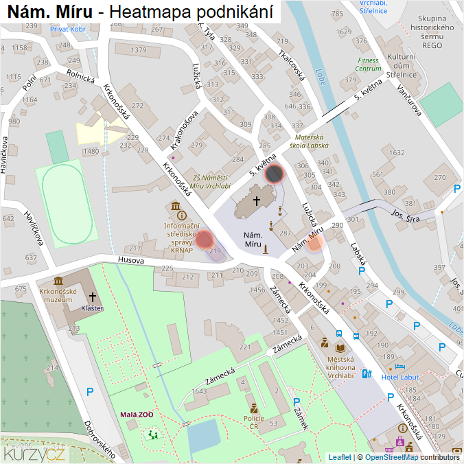 Mapa Nám. Míru - Firmy v ulici.