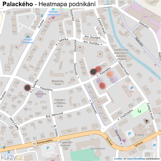 Mapa Palackého - Firmy v ulici.