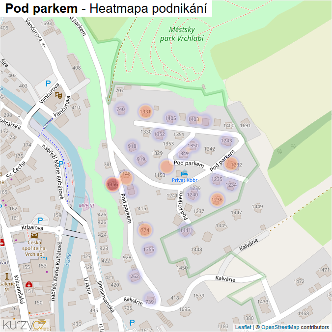 Mapa Pod parkem - Firmy v ulici.