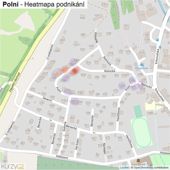 Mapa Polní - Firmy v ulici.