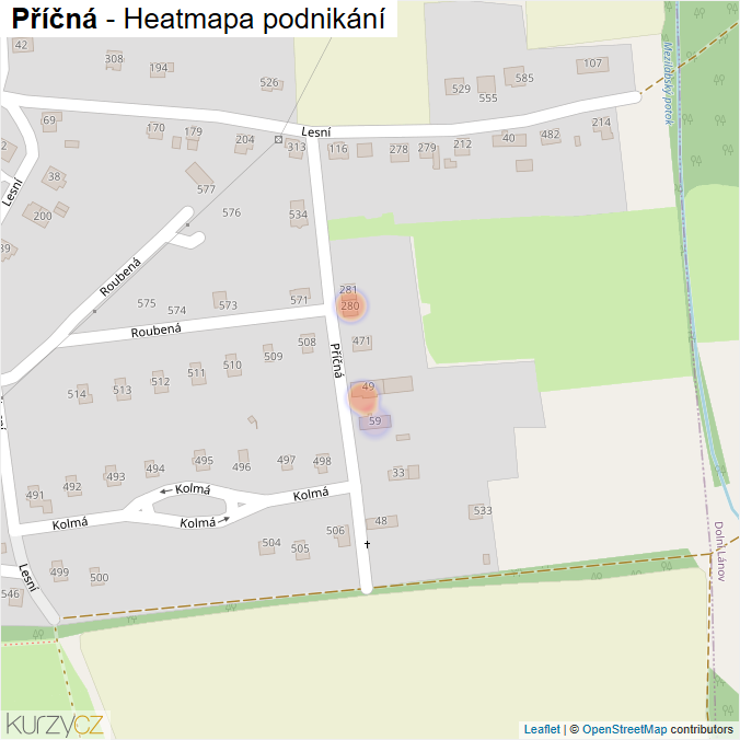 Mapa Příčná - Firmy v ulici.