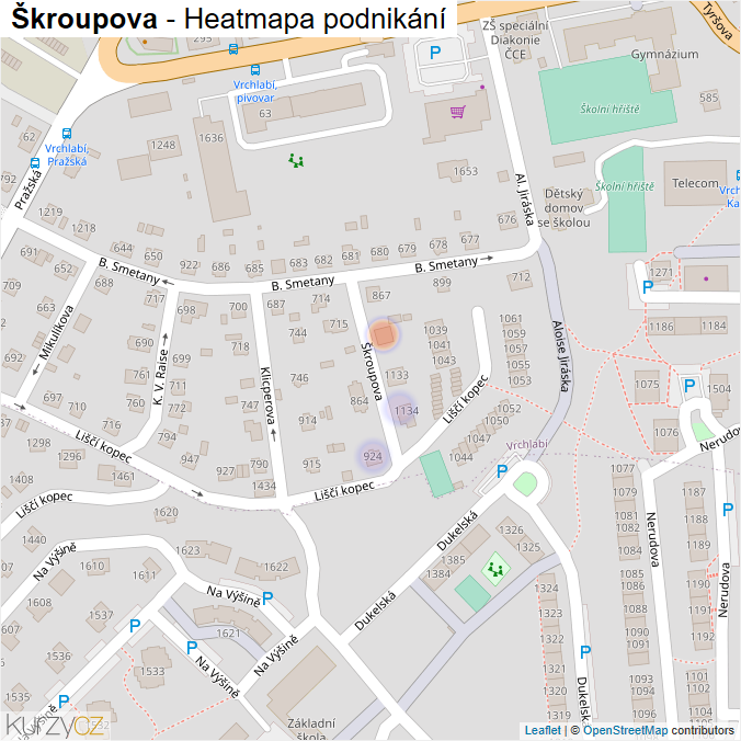 Mapa Škroupova - Firmy v ulici.