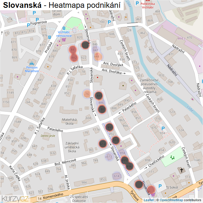 Mapa Slovanská - Firmy v ulici.