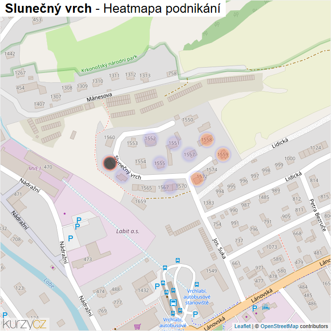 Mapa Slunečný vrch - Firmy v ulici.