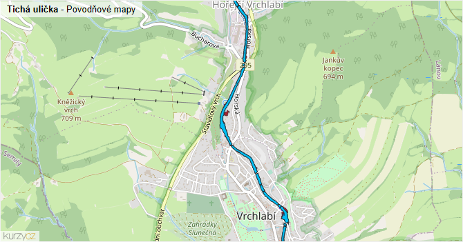 Tichá ulička - záplavové mapy stoleté vody