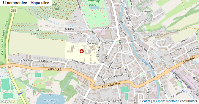 U nemocnice - mapa ulice