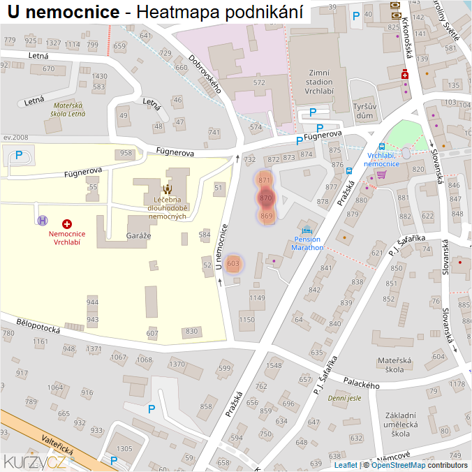 Mapa U nemocnice - Firmy v ulici.