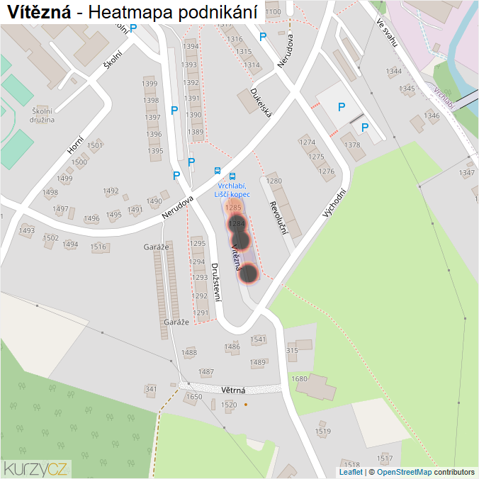 Mapa Vítězná - Firmy v ulici.