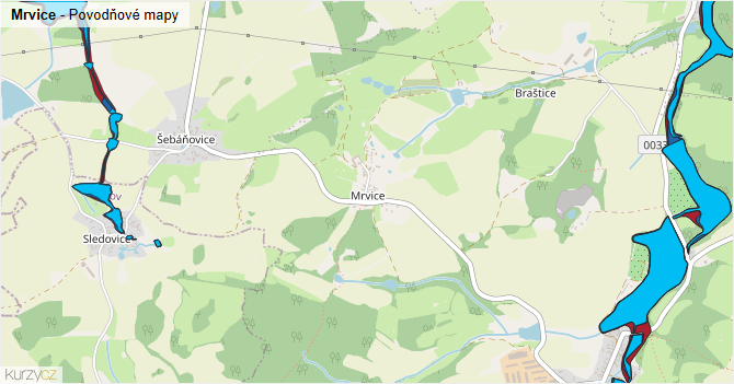 Mrvice - záplavové mapy stoleté vody