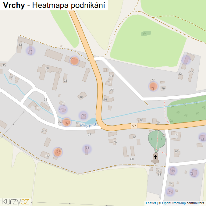 Mapa Vrchy - Firmy v části obce.