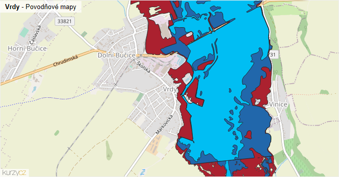 Vrdy - záplavové mapy stoleté vody