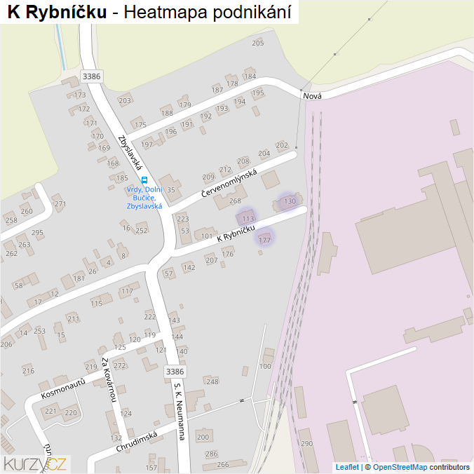 Mapa K Rybníčku - Firmy v ulici.