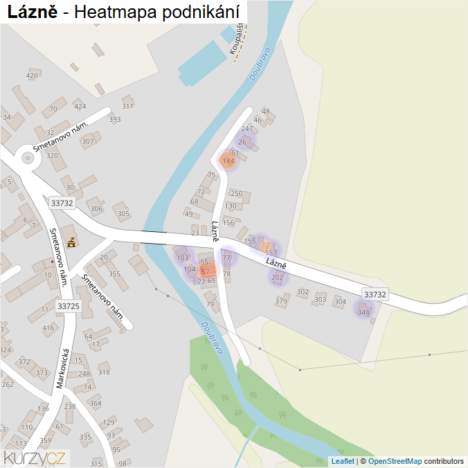 Mapa Lázně - Firmy v ulici.