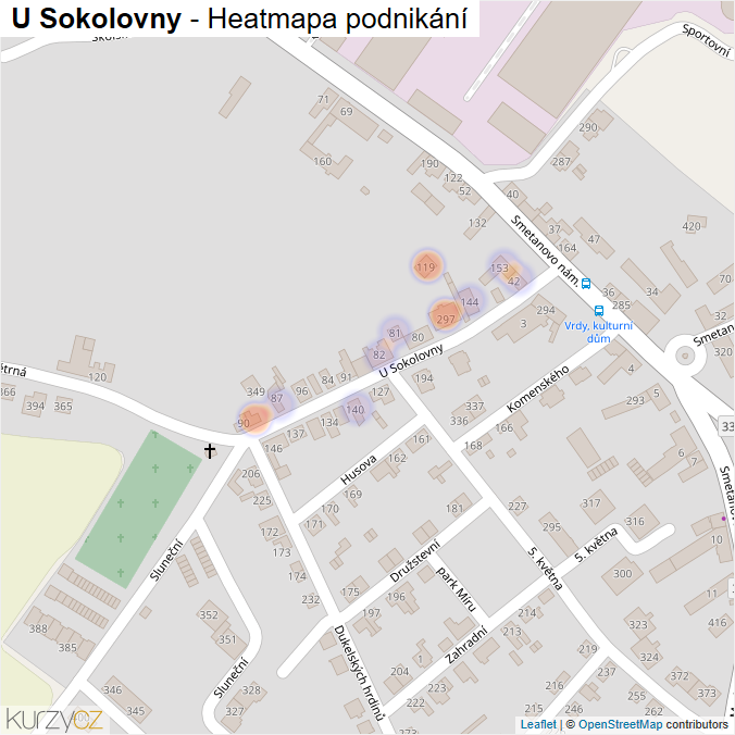 Mapa U Sokolovny - Firmy v ulici.