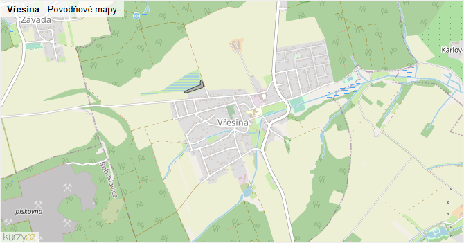 Vřesina - záplavové mapy stoleté vody