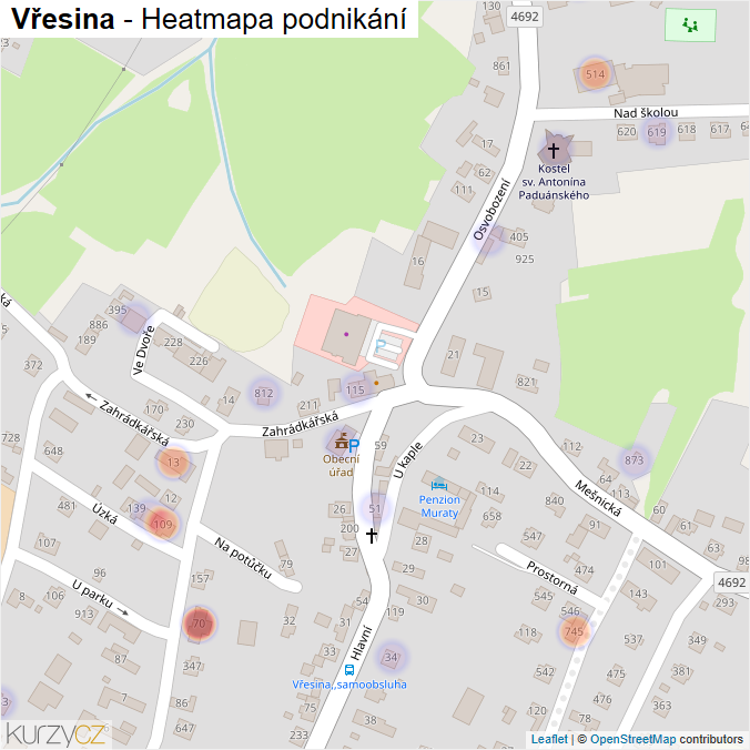 Mapa Vřesina - Firmy v obci.
