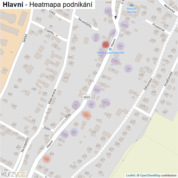 Mapa Hlavní - Firmy v ulici.