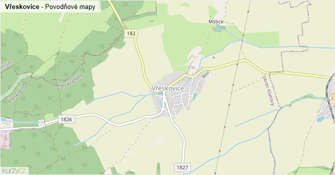 Vřeskovice - záplavové mapy stoleté vody