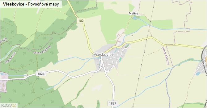 Vřeskovice - záplavové mapy stoleté vody