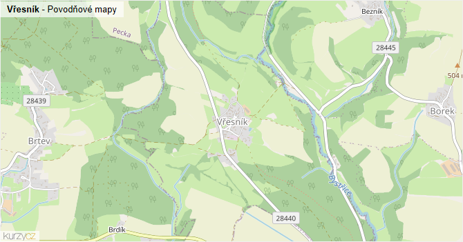 Vřesník - záplavové mapy stoleté vody