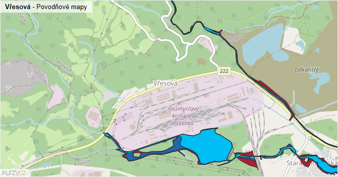 Vřesová - záplavové mapy stoleté vody
