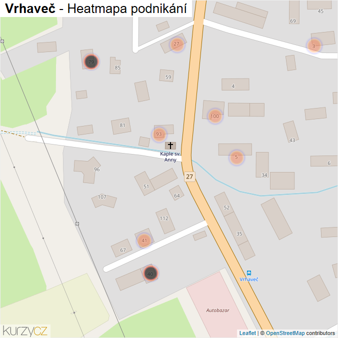 Mapa Vrhaveč - Firmy v obci.