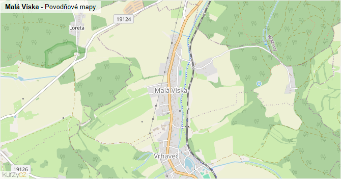 Malá Víska - záplavové mapy stoleté vody