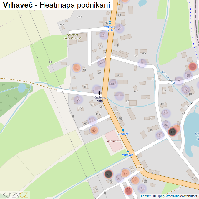 Mapa Vrhaveč - Firmy v části obce.