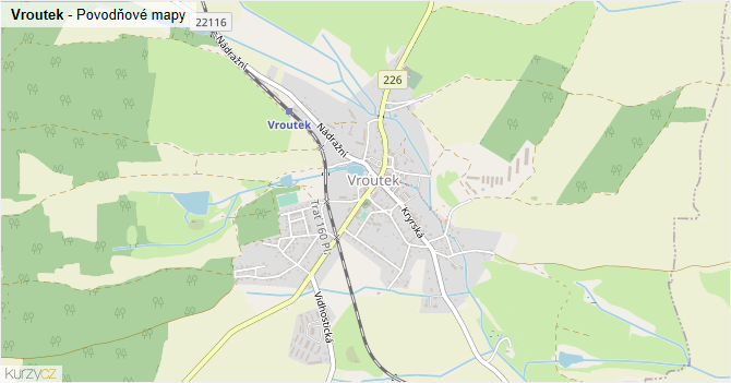 Vroutek - záplavové mapy stoleté vody