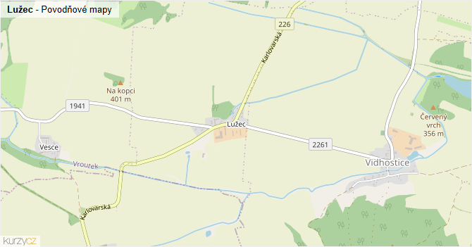 Lužec - záplavové mapy stoleté vody